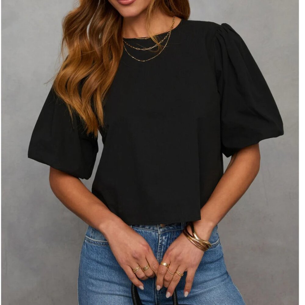 Vici Delphi Poplin Puff Short Sleeve Top Black Size S